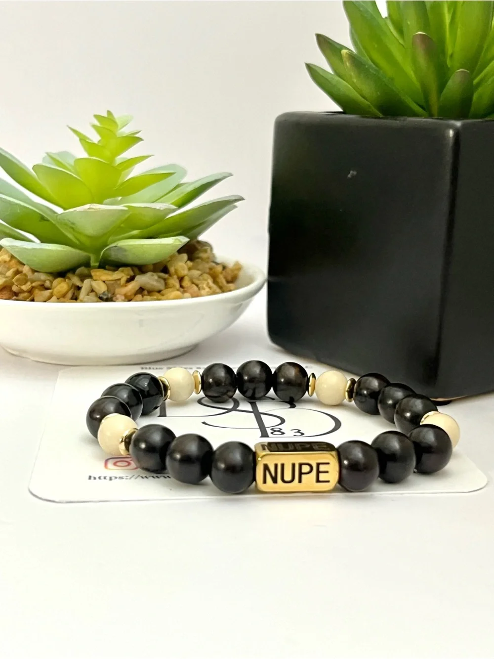 Kappa Alpha Psi Nupe Ebony Wood and Cream Beaded Men’s Bracelet